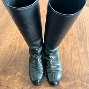 CHANEL RIDING BOOTS BLACK LEATHER 39